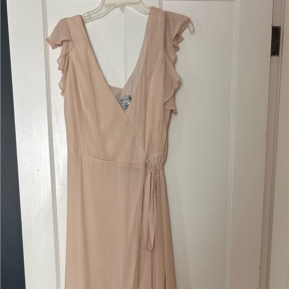 Bill Levkoff Cream Maxi Dress with Ruffle Sleeves